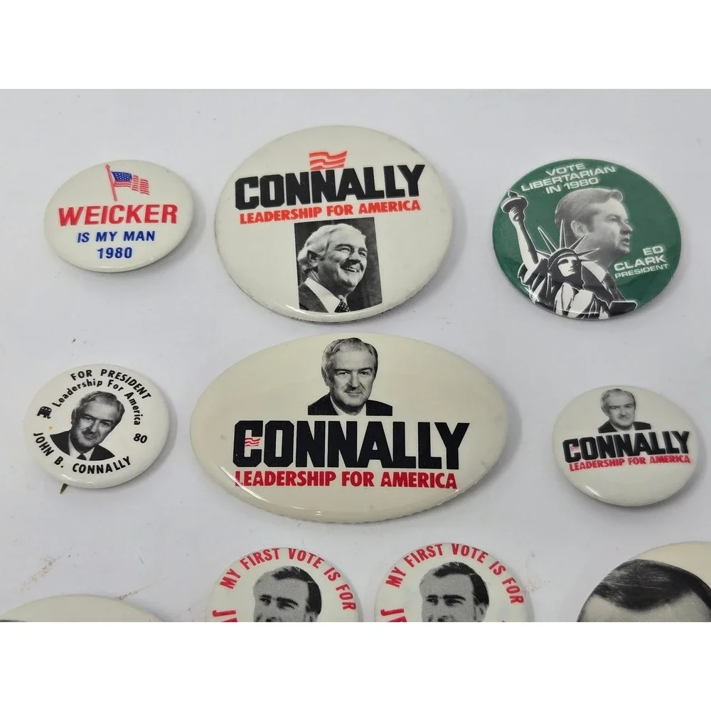 Vintage 1980 Political Campaign Button Lot Connally Baker Jerry Brown 3rd Party